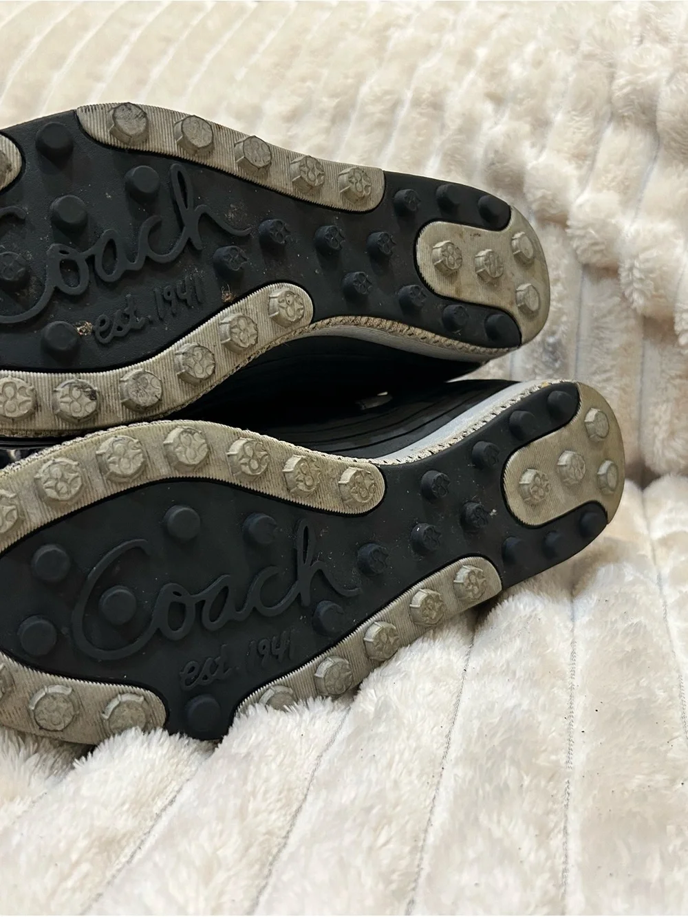 Coach Black Quilted Lace-Up Winter Rain Boots with Gray Trim EUC